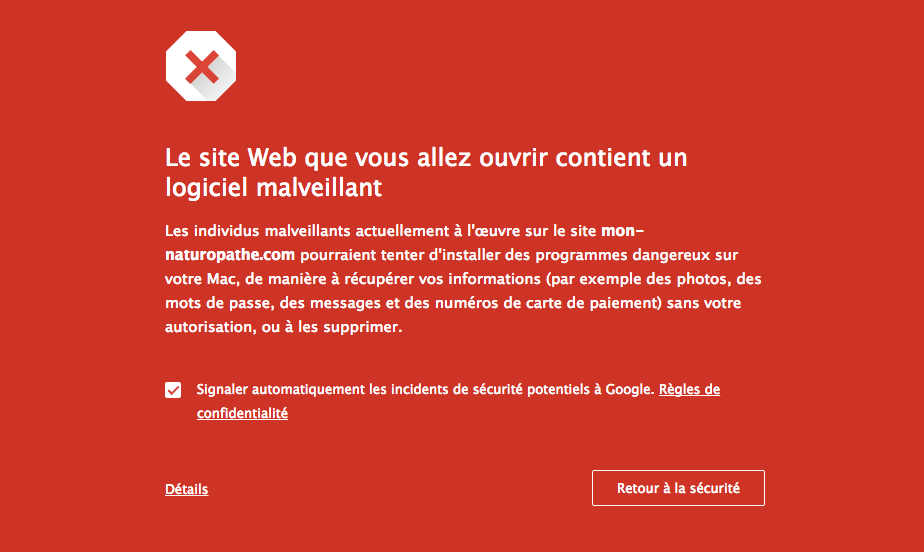 Un logiciel malveillant a été détecté par Google